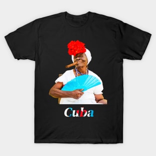 Cuban Woman With Cigar And Blue Fan T-Shirt